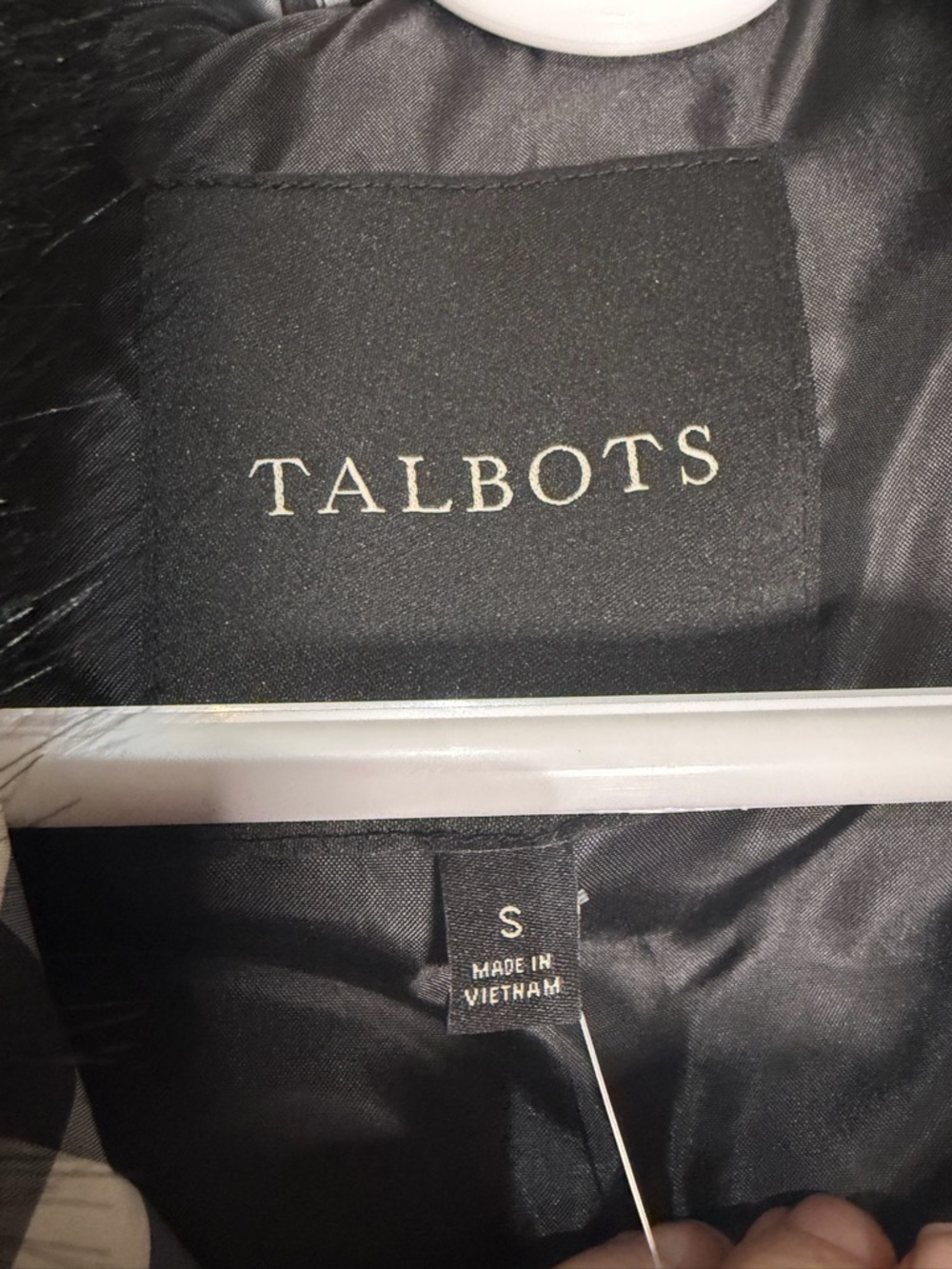 Talbots Black and White Gingham Puffer Vest with Faux Fur Hood - Picture 2 of 4